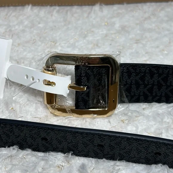 Michael Kors Stylish Black Belt with Gold Buckle